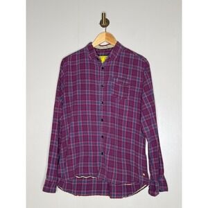 Descendant of Thieves Mens Purple Plaid Long Sleeve Button Down Shirt Large
